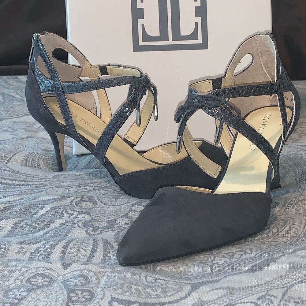 New Ivanka Trump Dark Gray Suede Heels